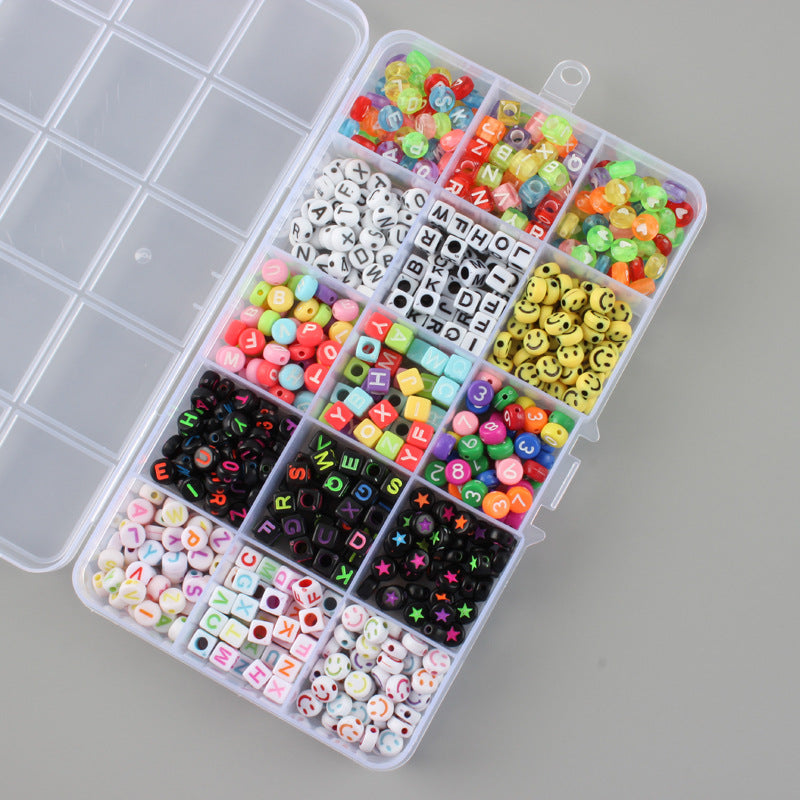 Alphabet Smiley Beads (700+ Pcs approx) - Mixed Designs in a box - Free crystal String