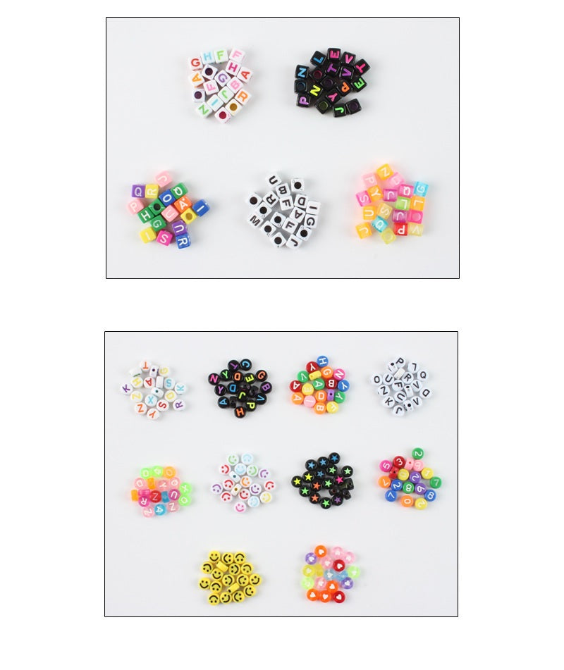 Alphabet Smiley Beads (700+ Pcs approx) - Mixed Designs in a box - Free crystal String