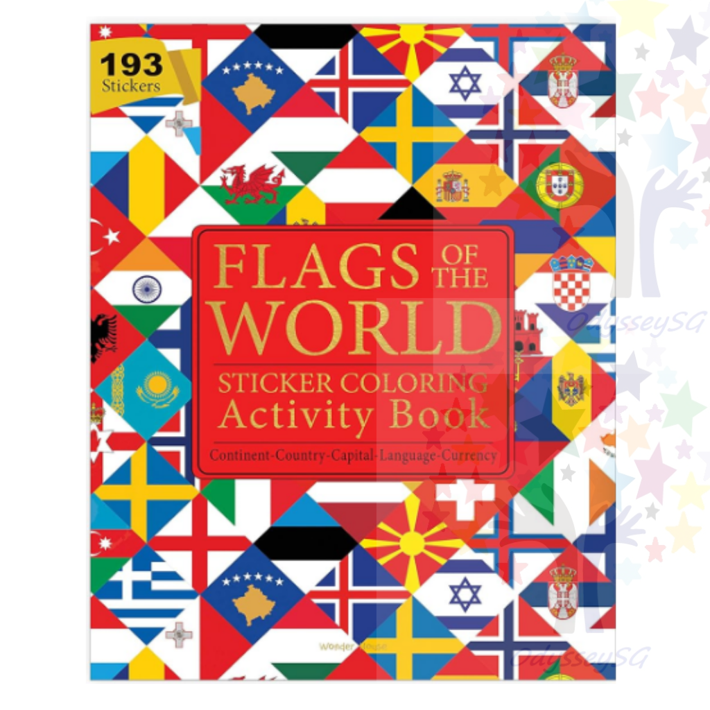 Flags of the World - Sticker Coloring Children Activity Book : Continent, Country, Capital, Language and Currency