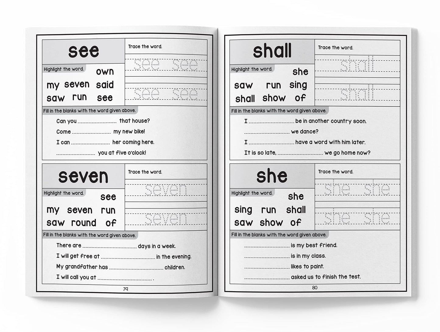 201 Sight Words and Sentences - Reading / Writing Skills -Age 4 and above