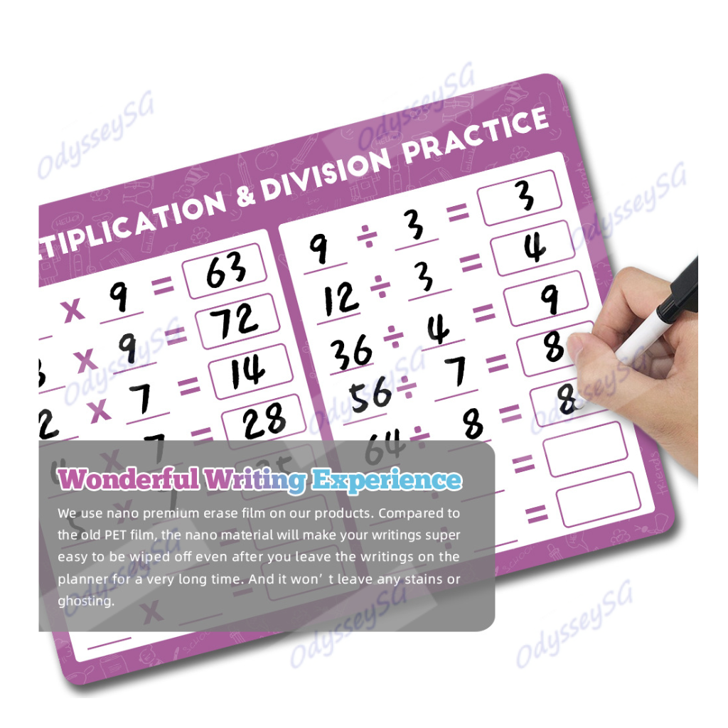 Multiplication Division Dry Erase Reusable Whiteboard - Times Table - Primary Preschool Maths practice