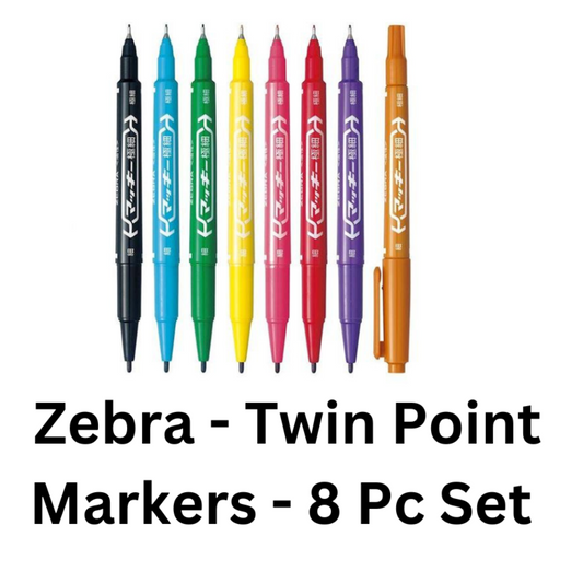 Zebra Extra Fine Twin Head Marker -Mckie Set of 8 Colours - Permanent Markers - Fine and Extra Fine