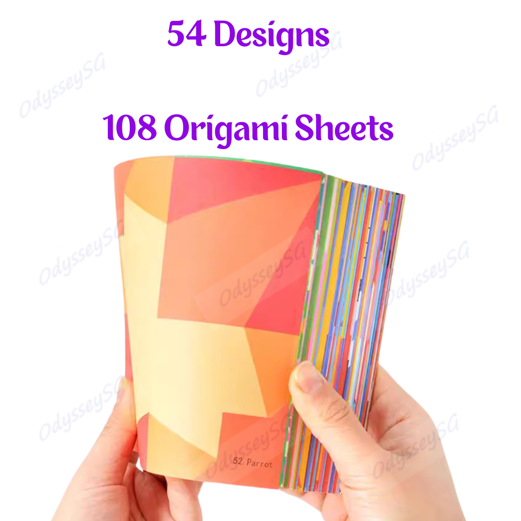 Origami Paper Kit - 54 Designs, 108 Sheets | Folding Paper DIY Craft Origami Activity for kids
