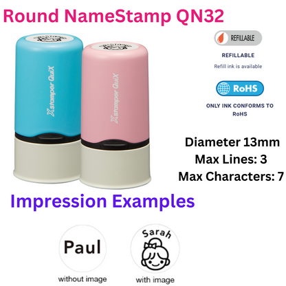 Round Name Stamp - Suitable for Fabric, Wood, Metal, Plastic and Paper